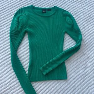Pinko Green Crew Neck Sweater with Ribbed Texture NEW
